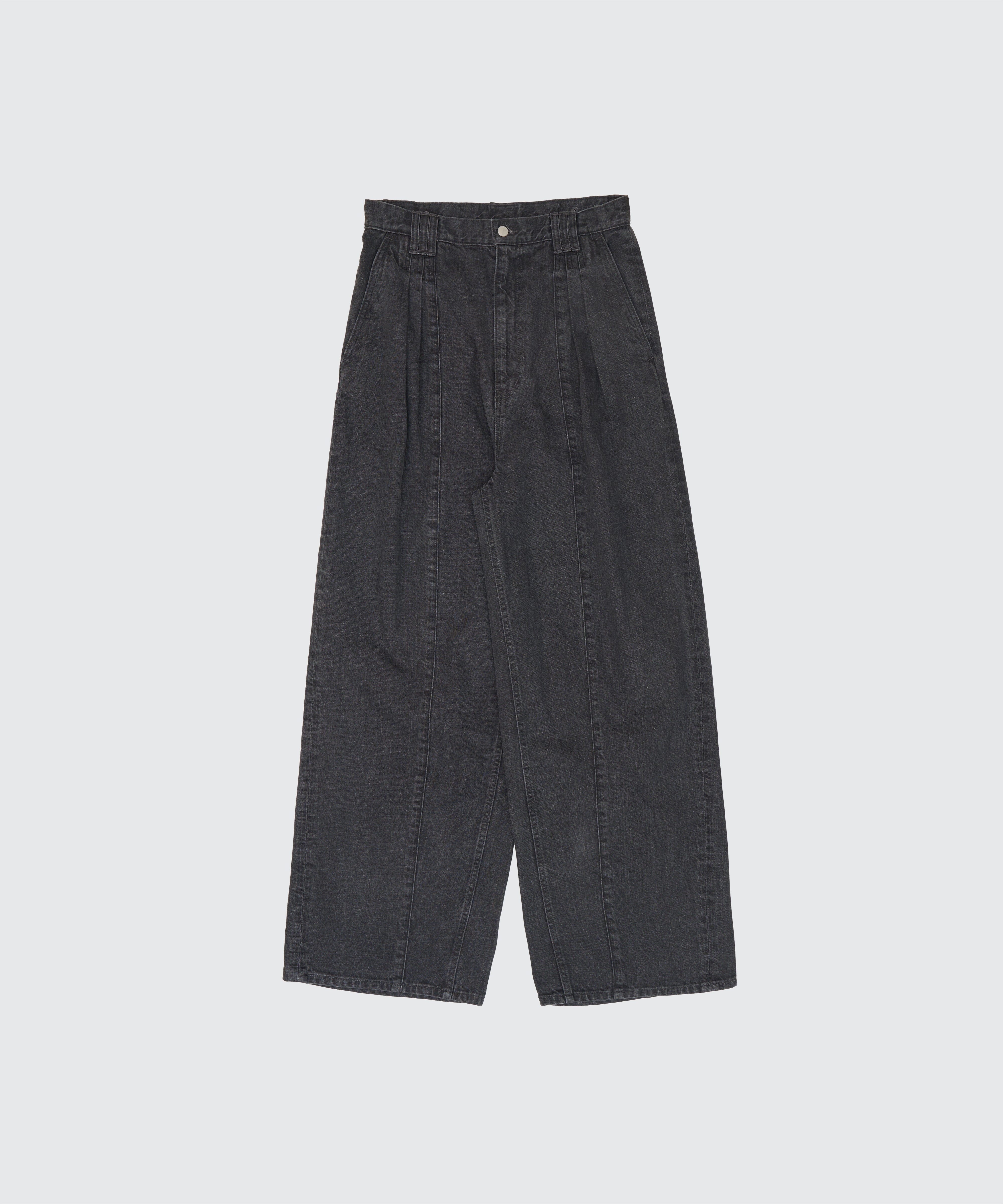 BLACK VINTAGE WASHED 3TUCK WIDE DENIM TROUSERS