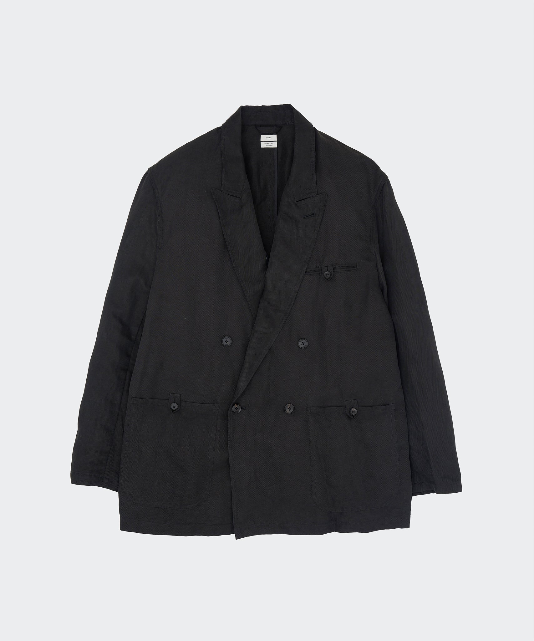 BLACK LINEN SILK KERSEY DOUBLE BREASTED BLAZER