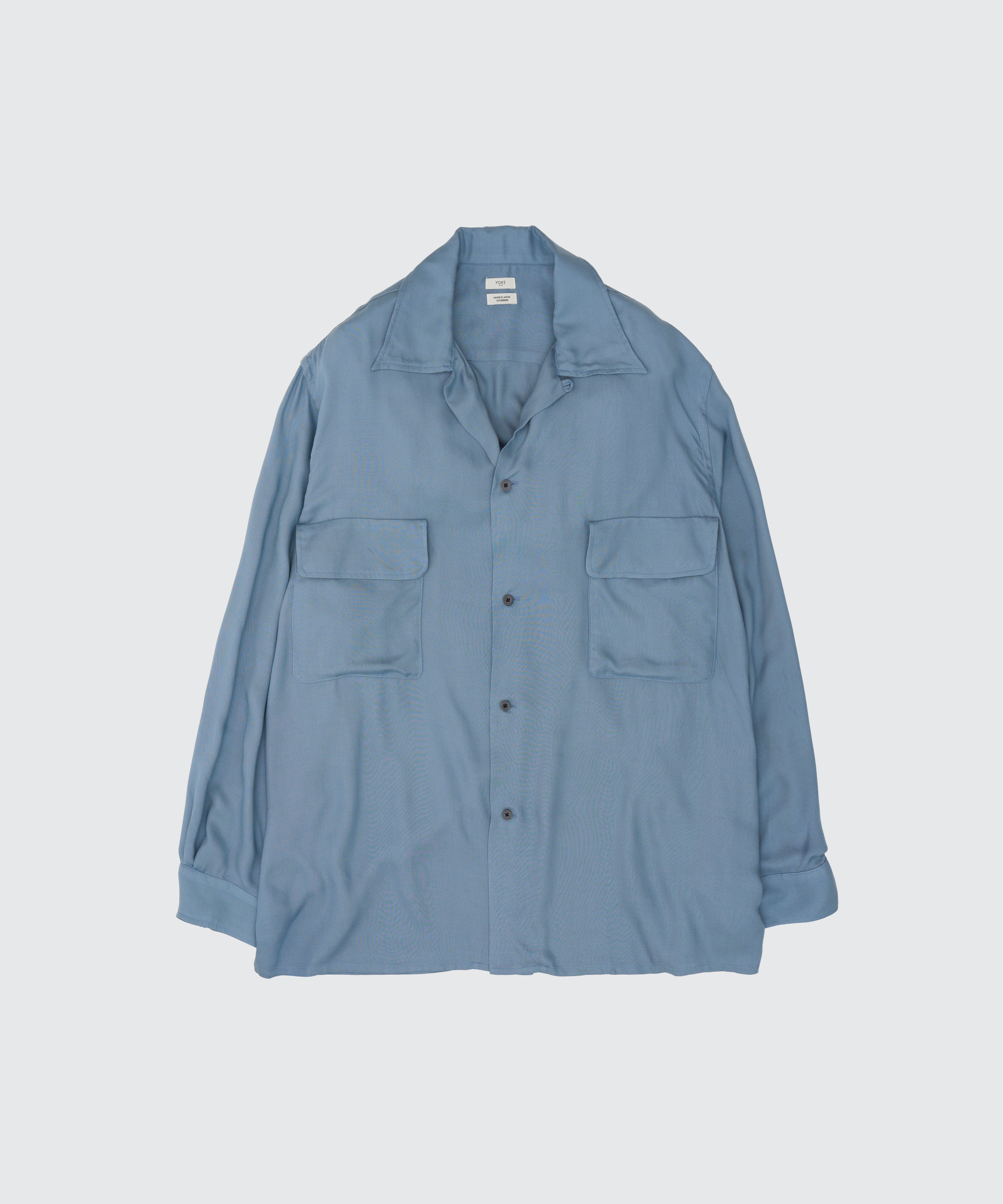 YOKE GRAYSH BLUE MODAL DOUBLE POCKET OPEN COLLAR SHIRT SS26