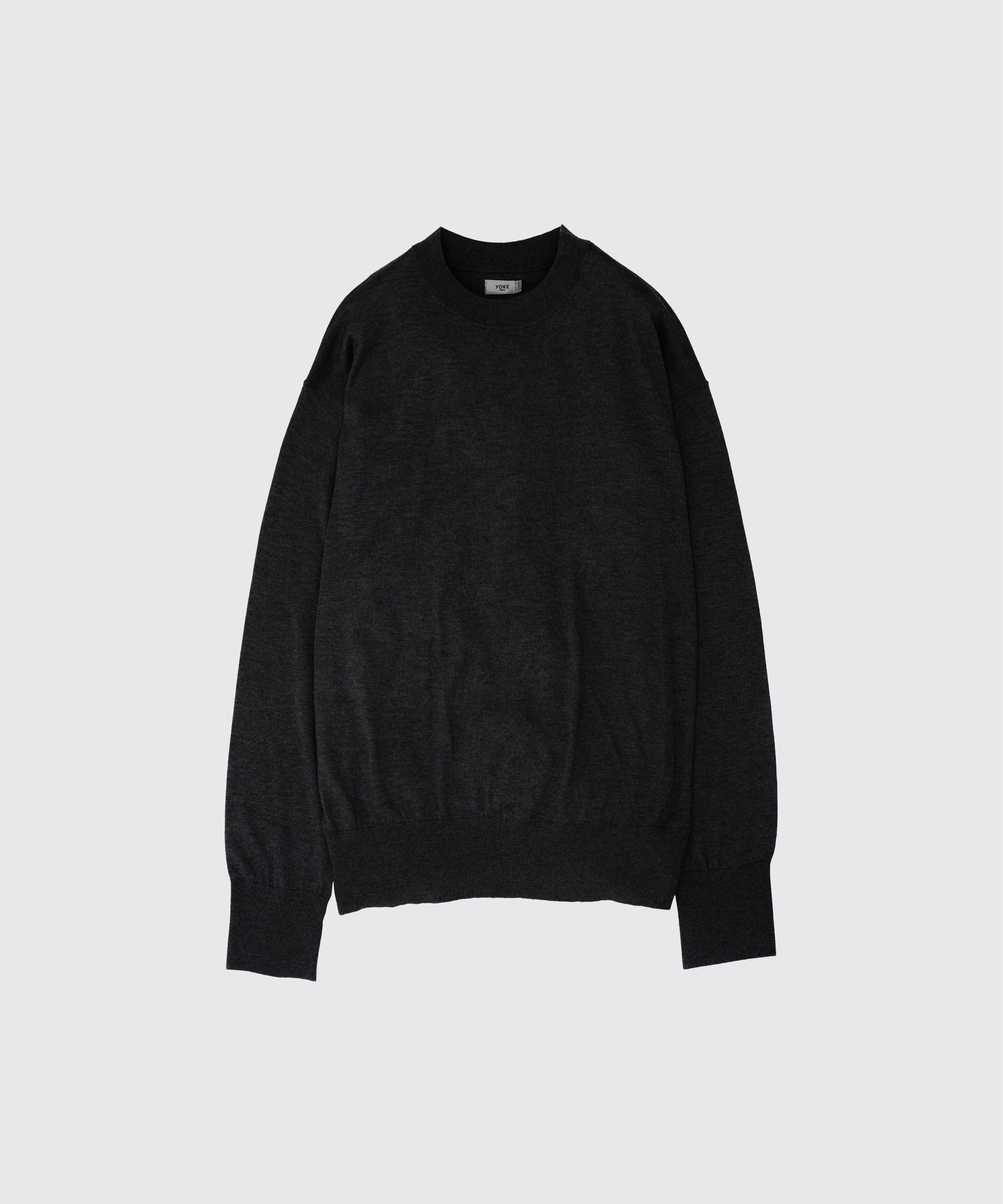 BLACK SILK CASHMERE KNIT CREWNECK SWEATER