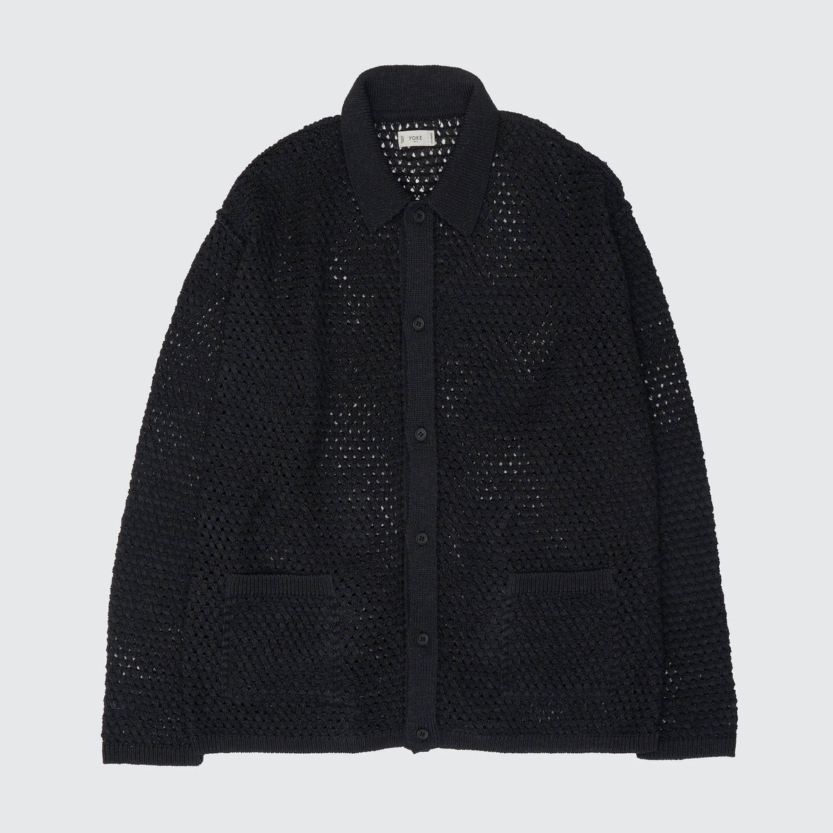 YOKE BLACK MESH KNIT SHIRT CARDIGAN SS26