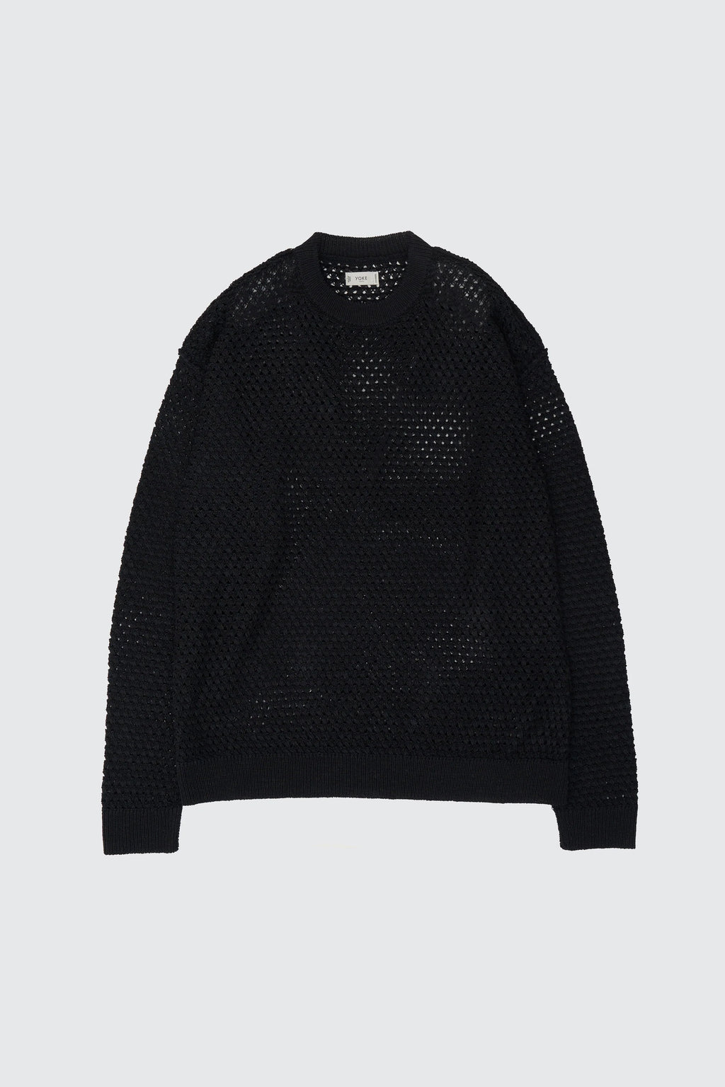 YOKE BLACK MESH KNIT SHIRT CREWNECK SWEATER SS26