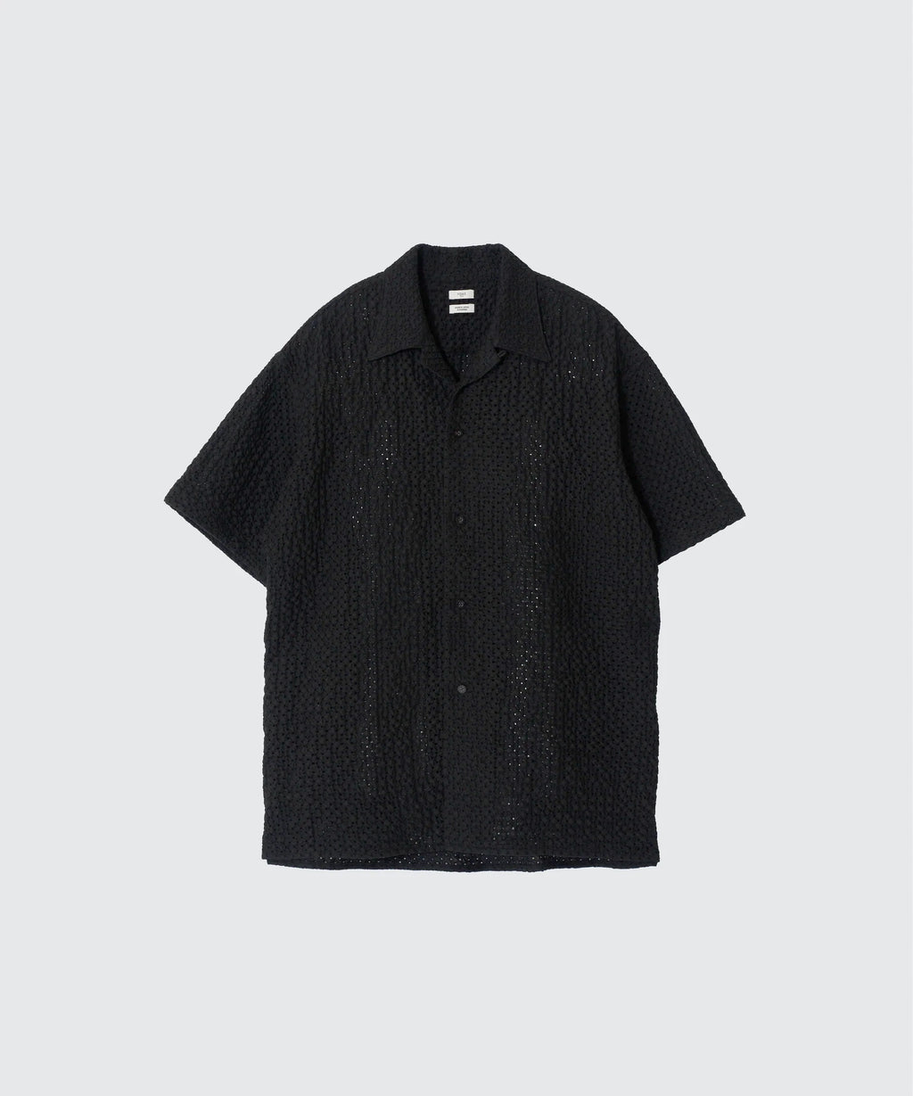 YOKE BLACK EMBROIDERY OPEN COLLAR SHIRT SS26