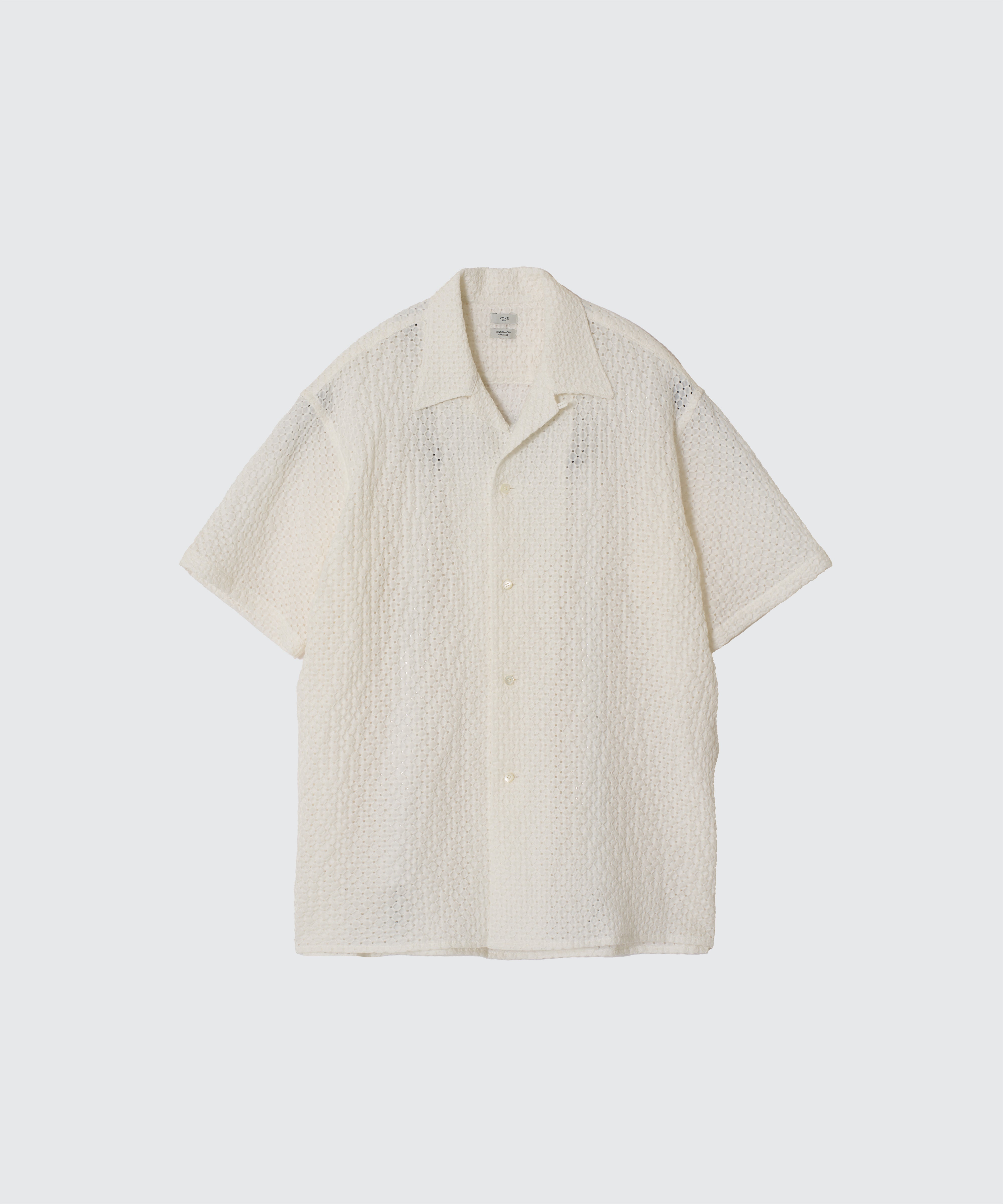 WHITE EMBROIDERY OPEN COLLAR SHIRT