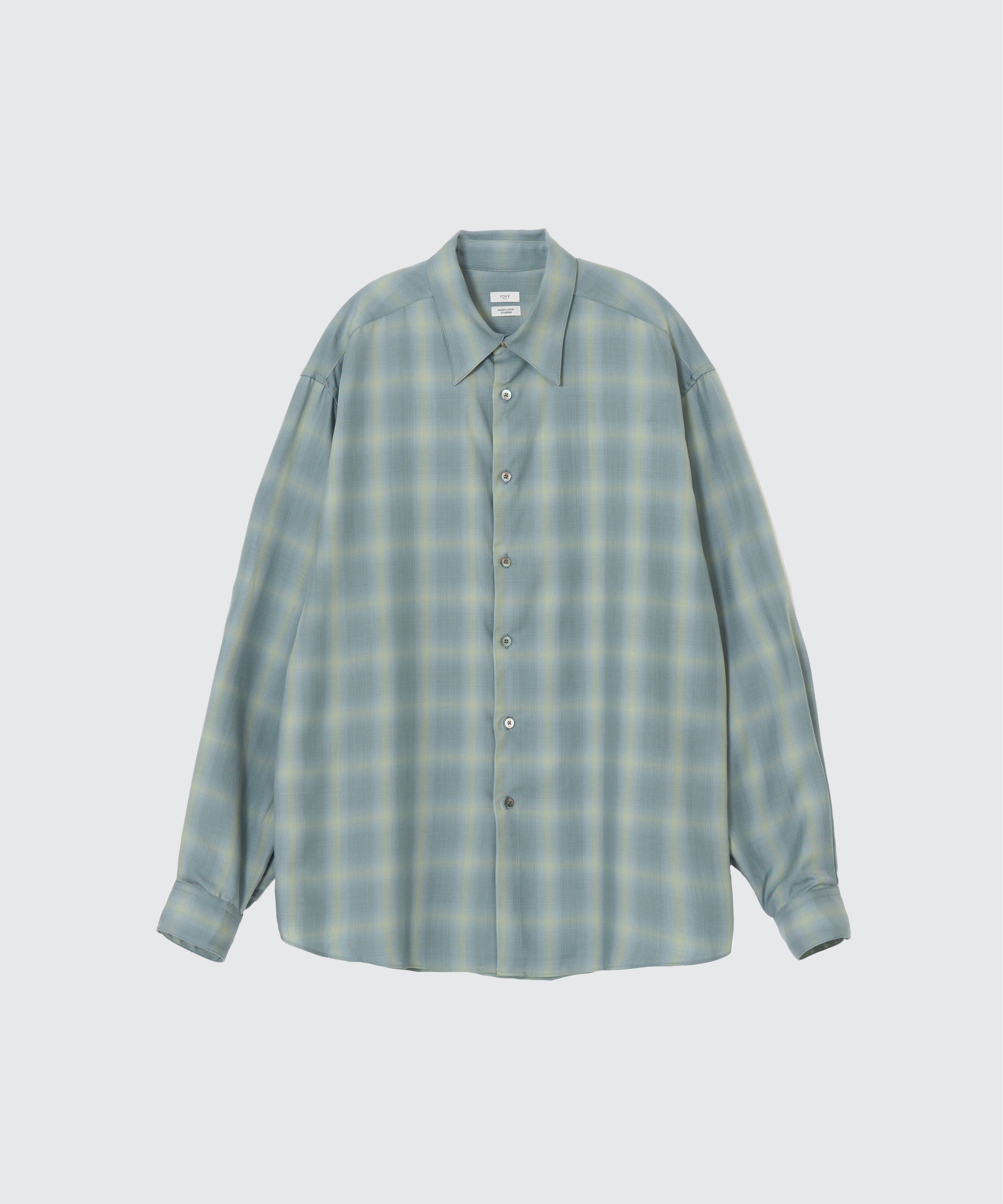 MIST GREEN OMBRE PLAID REGULAR COLLAR SHIRT