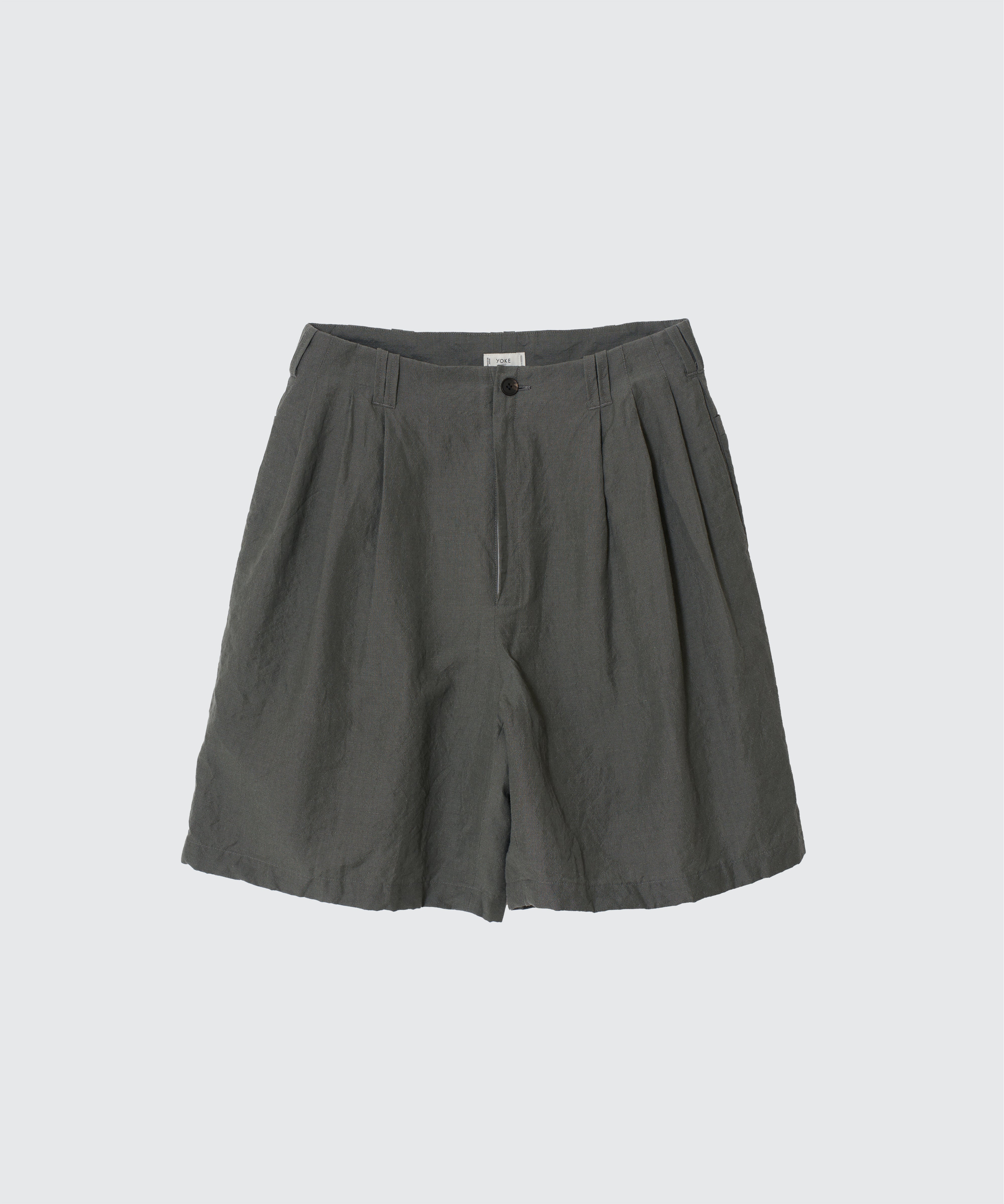 GRAY WOOL LINEN 3PLEATED SHORTS