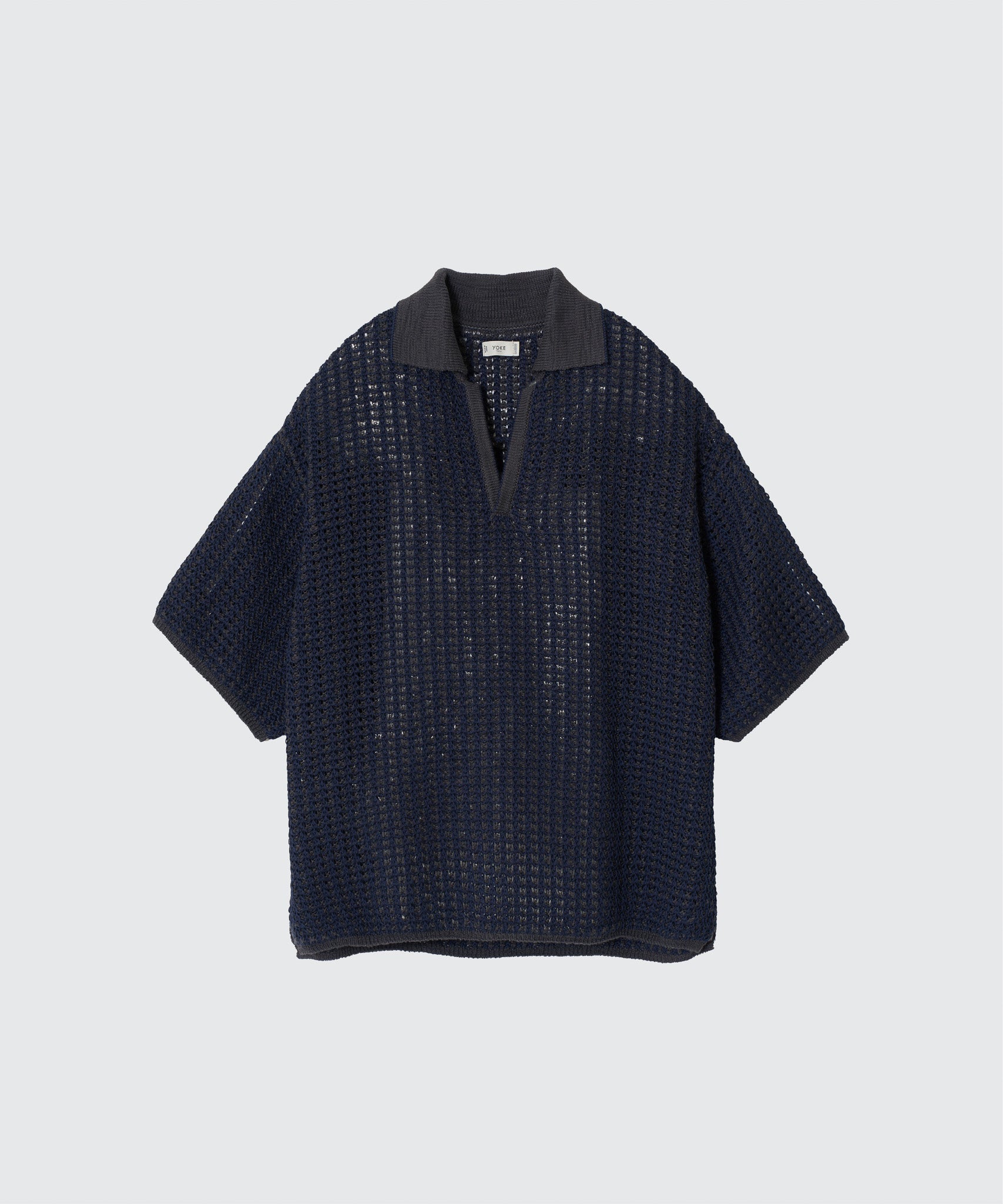 NAVY GRAY MESH KNIT SKIPPER POLO SHIRT