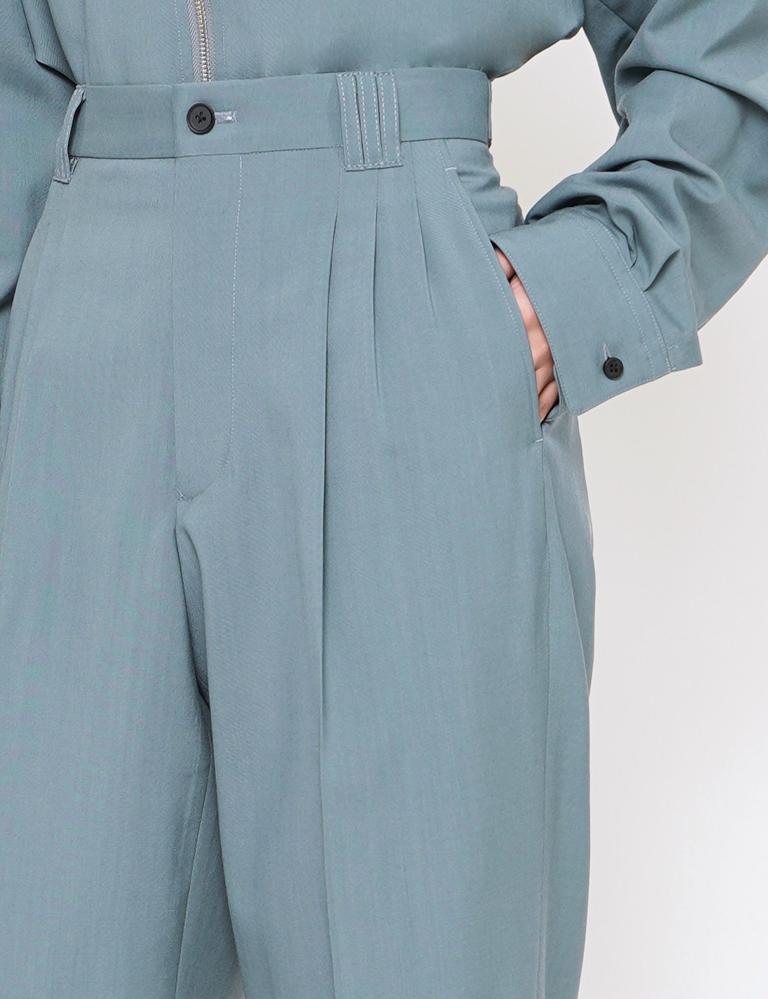 AQUA GREY 3PLEATED WIDE LEG TROUSERS