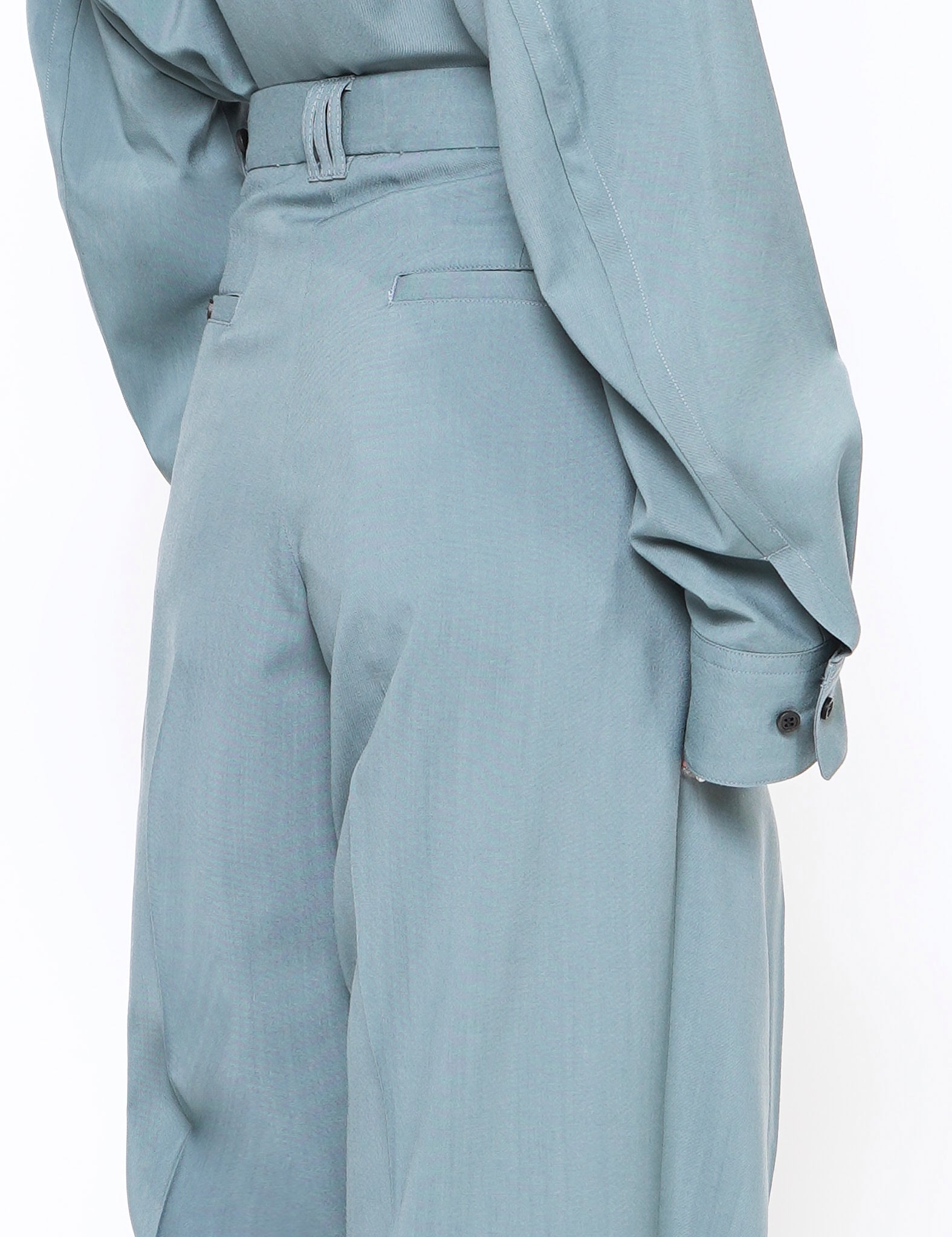 AQUA GREY 3PLEATED WIDE LEG TROUSERS