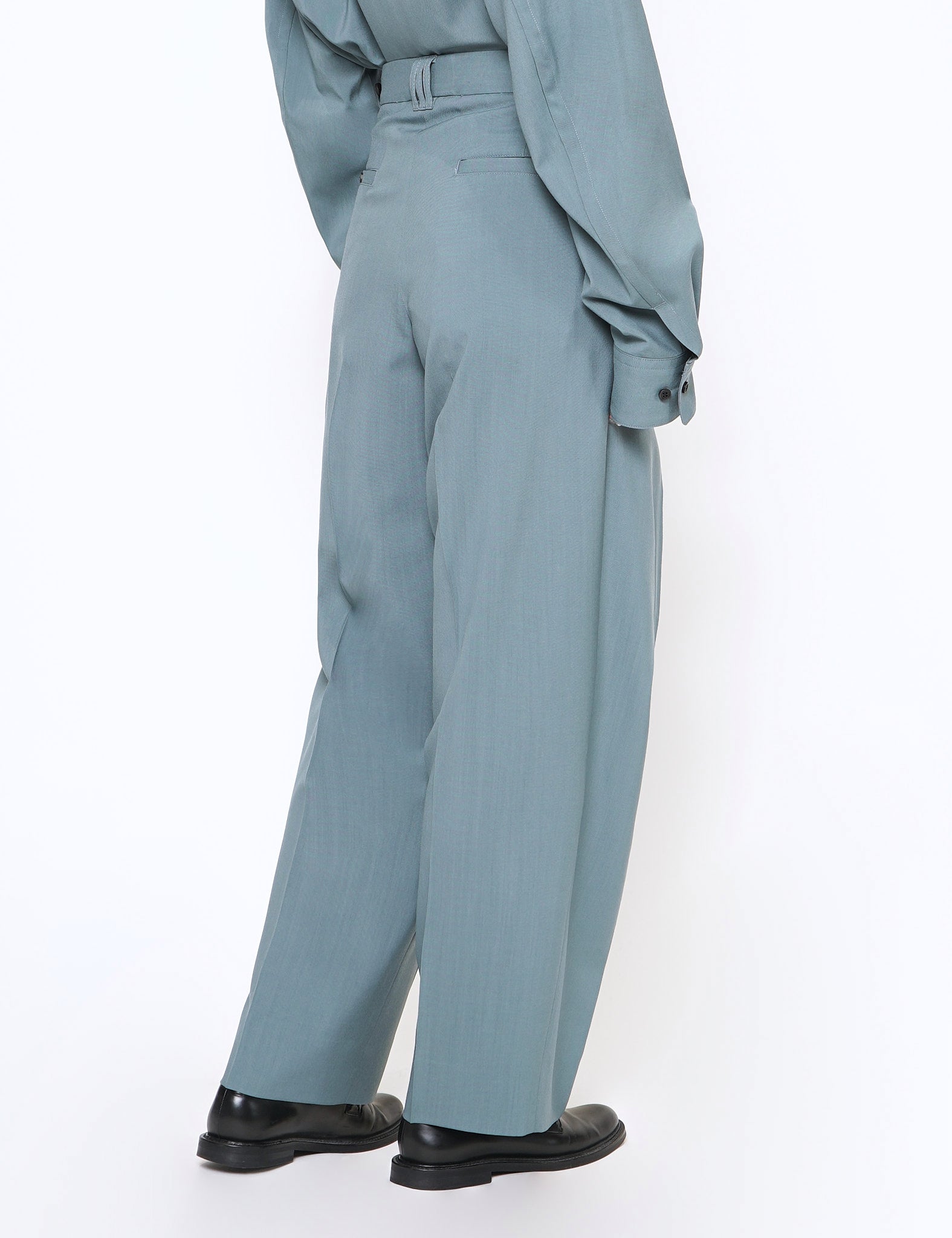 AQUA GREY 3PLEATED WIDE LEG TROUSERS