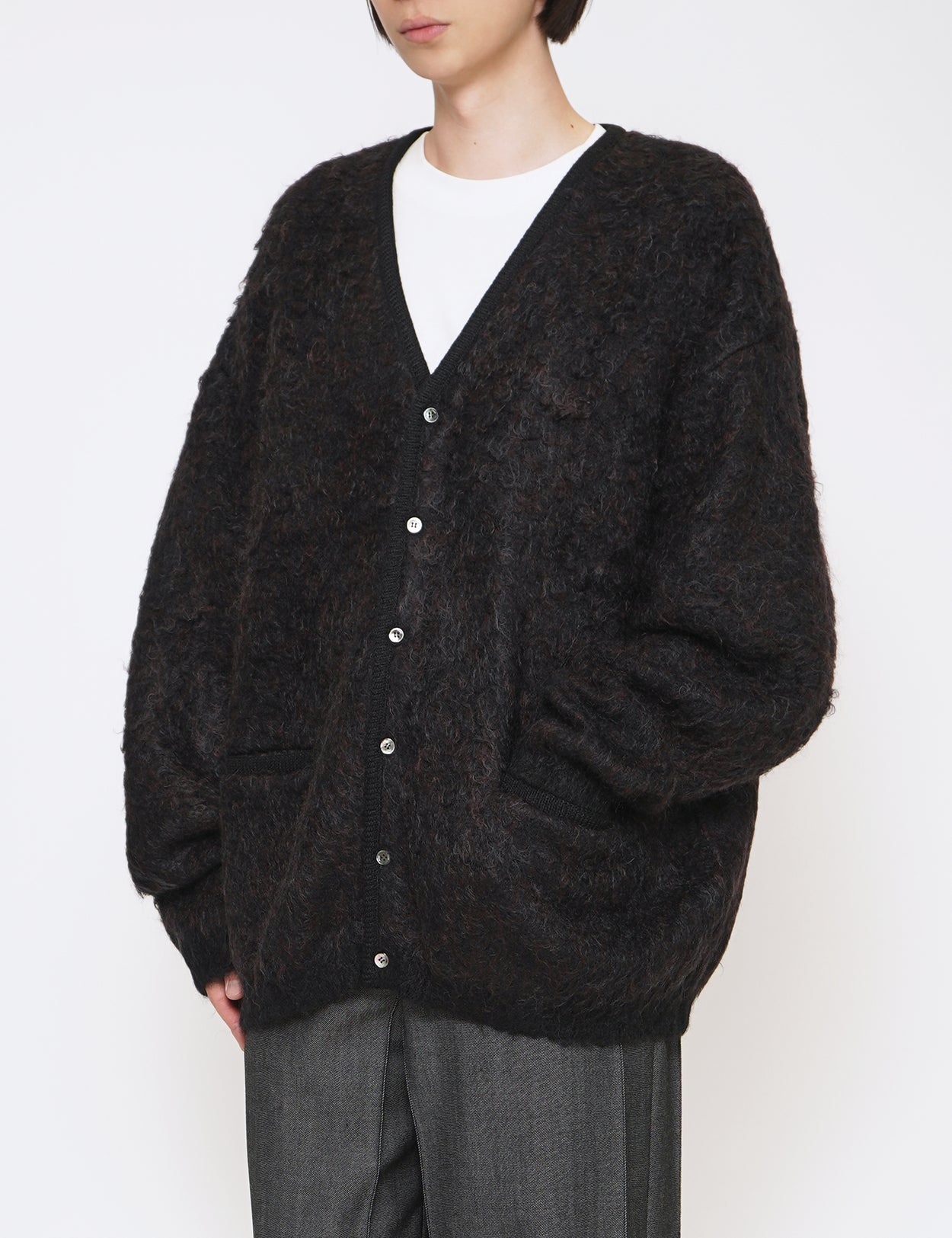 YOKE BLACK 3COLOR JACQUARD MOHAIR CARDIGAN – GRAPH LAYER