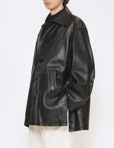 BLACK CUT-OFF LEATHER CAR COAT