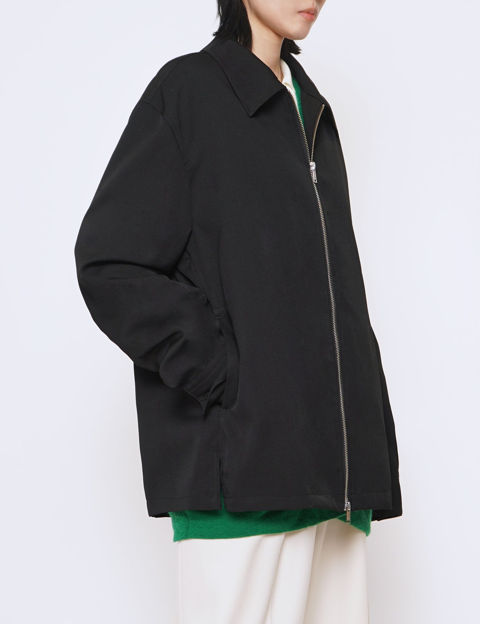 BLACK FRONT ZIP SHIRT BLOUSON