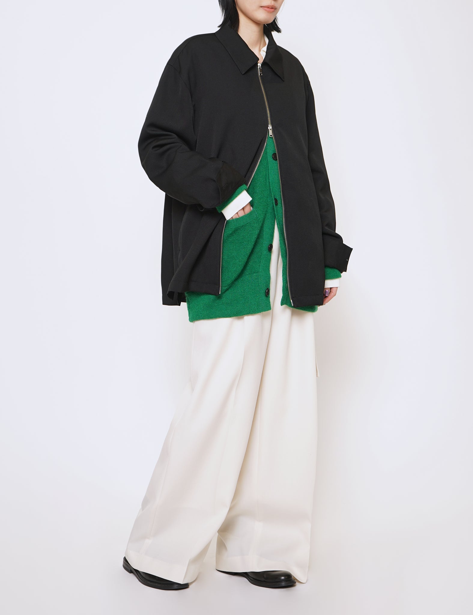 BLACK FRONT ZIP SHIRT BLOUSON