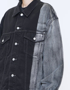 BLACK LASER PROCESSED DENIM TRUCKER JACKET