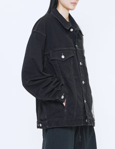 BLACK LASER PROCESSED DENIM TRUCKER JACKET