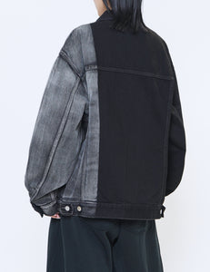 BLACK LASER PROCESSED DENIM TRUCKER JACKET