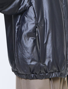 BLACK LEATHER-LIKE PUFFER BLOUSON