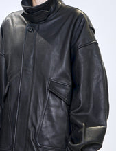 Load image into Gallery viewer, BLACK LEATHER FLIGHT JACKET
