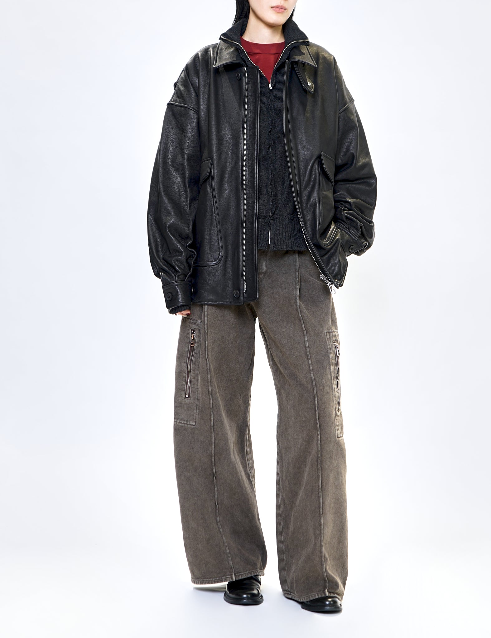BLACK LEATHER FLIGHT JACKET