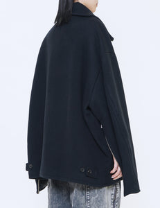 BLACK MELTON STAND COLLAR ZIP BLOUSON