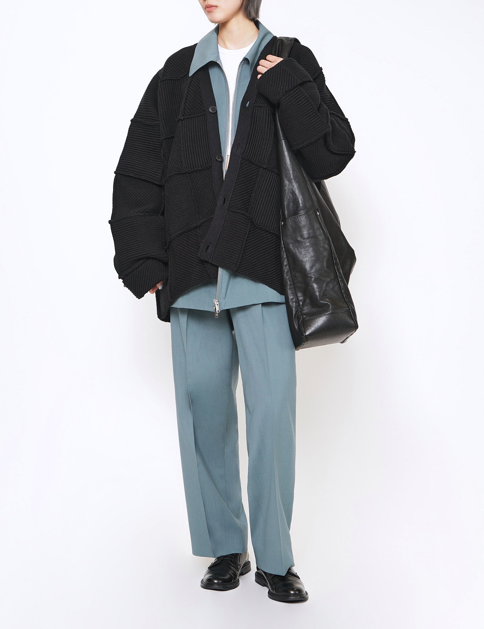 AQUA GREY 3PLEATED WIDE LEG TROUSERS