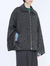 Load image into Gallery viewer, BLACK TWEED STAND COLLAR ZIP BLOUSON
