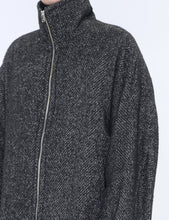 Load image into Gallery viewer, BLACK TWEED STAND COLLAR ZIP BLOUSON
