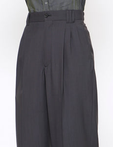 CHARCOAL 3PLEATED WIDE LEG TROUSERS