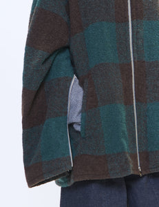 GREEN BUFFALO PLAID STAND COLLAR ZIP BLOUSON