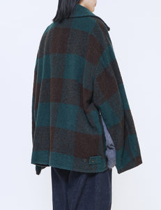 GREEN BUFFALO PLAID STAND COLLAR ZIP BLOUSON