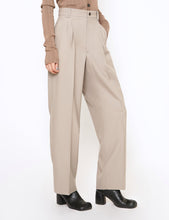 Load image into Gallery viewer, GREIGE 3PLEATED WIDE LEG TROUSERS
