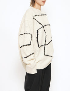 YOKE IVORY CONTINUOUS LINE EMBROIDERY SWEATER – GRAPH LAYER