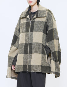 YELLOW BUFFALO PLAID STAND COLLAR ZIP BLOUSON