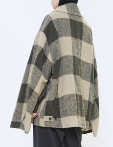 YELLOW BUFFALO PLAID STAND COLLAR ZIP BLOUSON