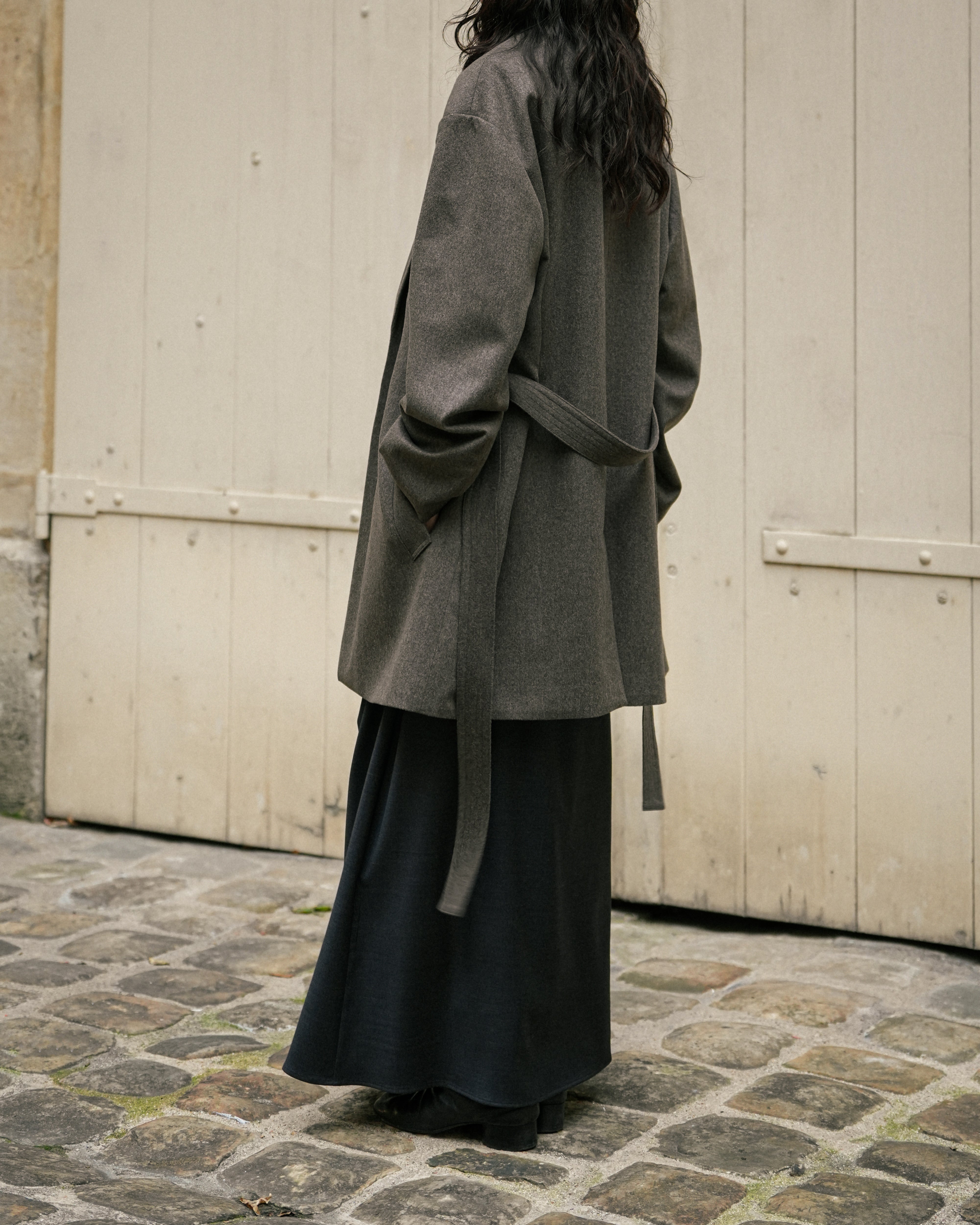 TAUPE WOOL DOESKIN HALF COAT