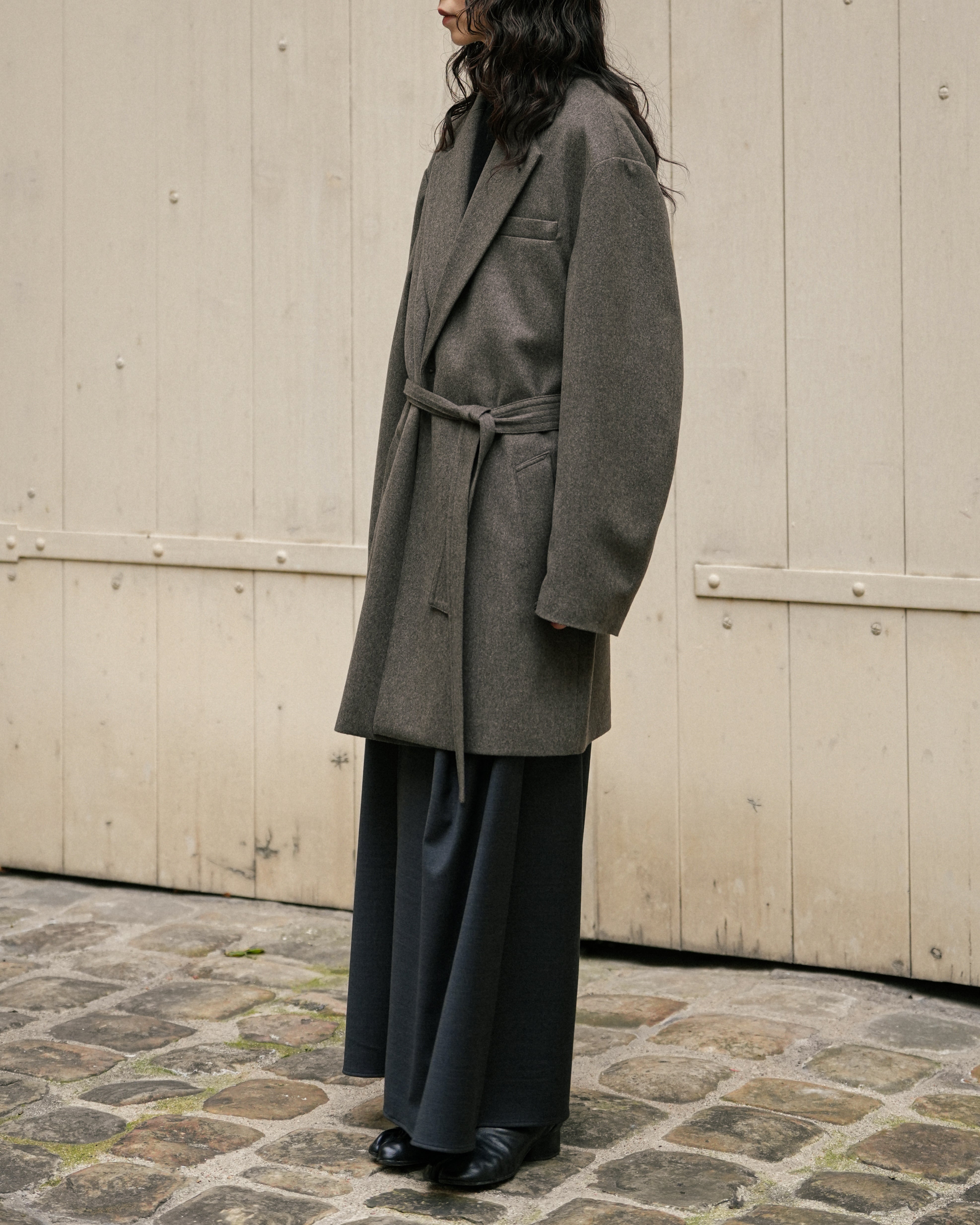 TAUPE WOOL DOESKIN HALF COAT