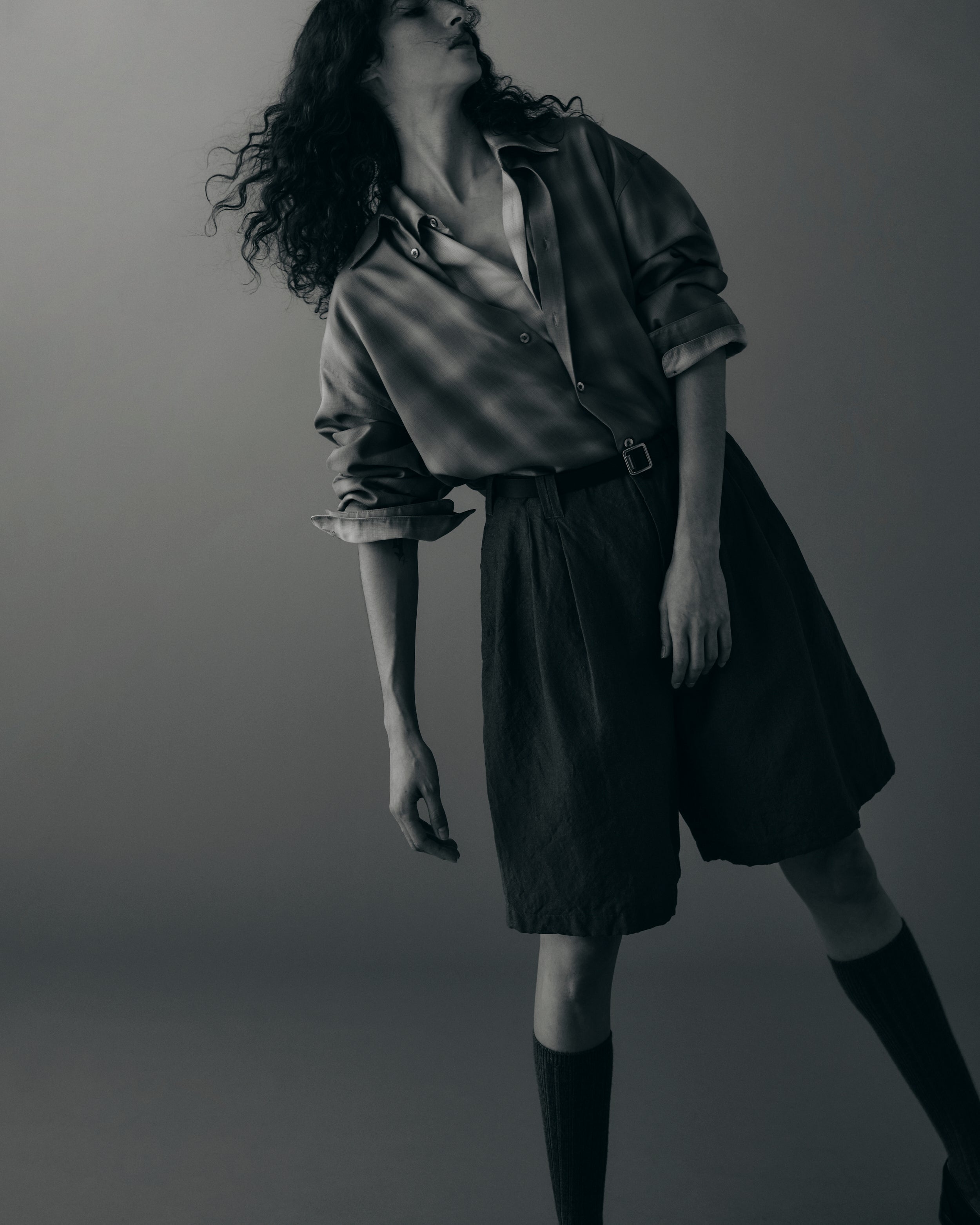 GRAY OMBRE PLAID REGULAR COLLAR SHIRT