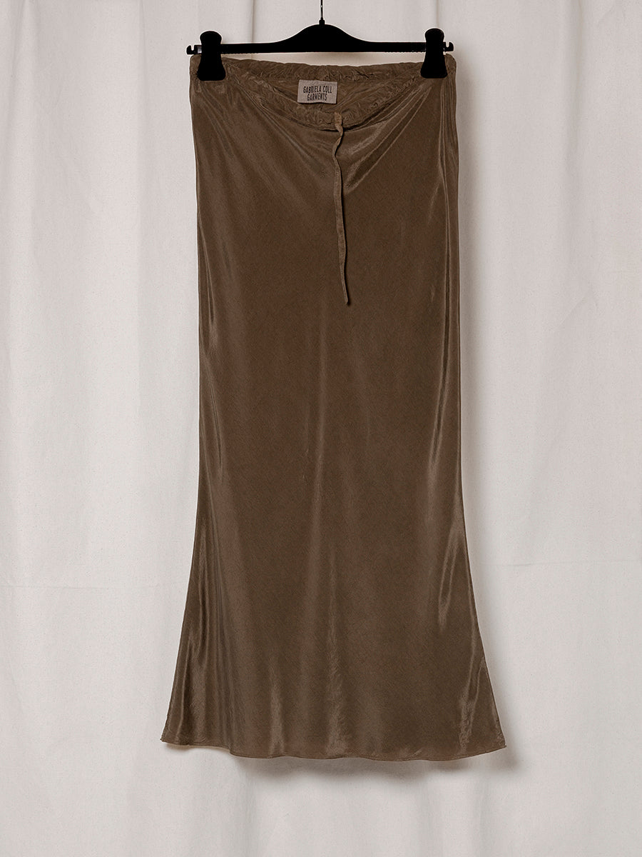 BROWN CUPRO BIAS CUT SKIRT