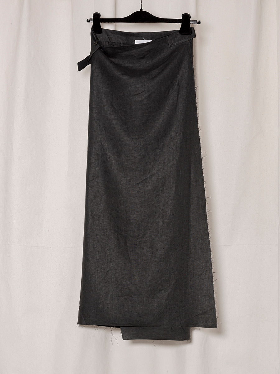 BLACK LINEN WRAP SKIRT