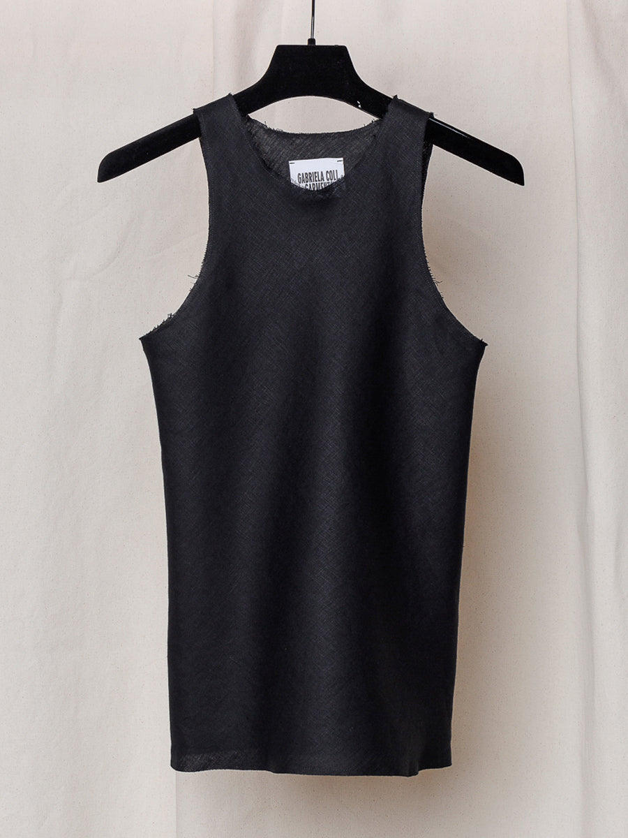 BLACK LINEN BIAS CUT TOP