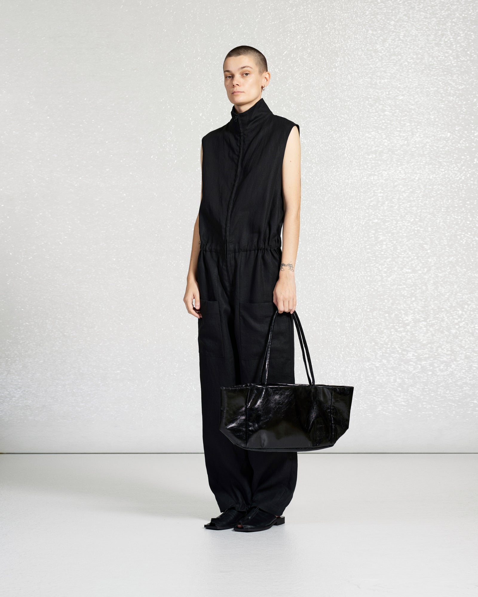 BLACK LEATHER LONG BAG