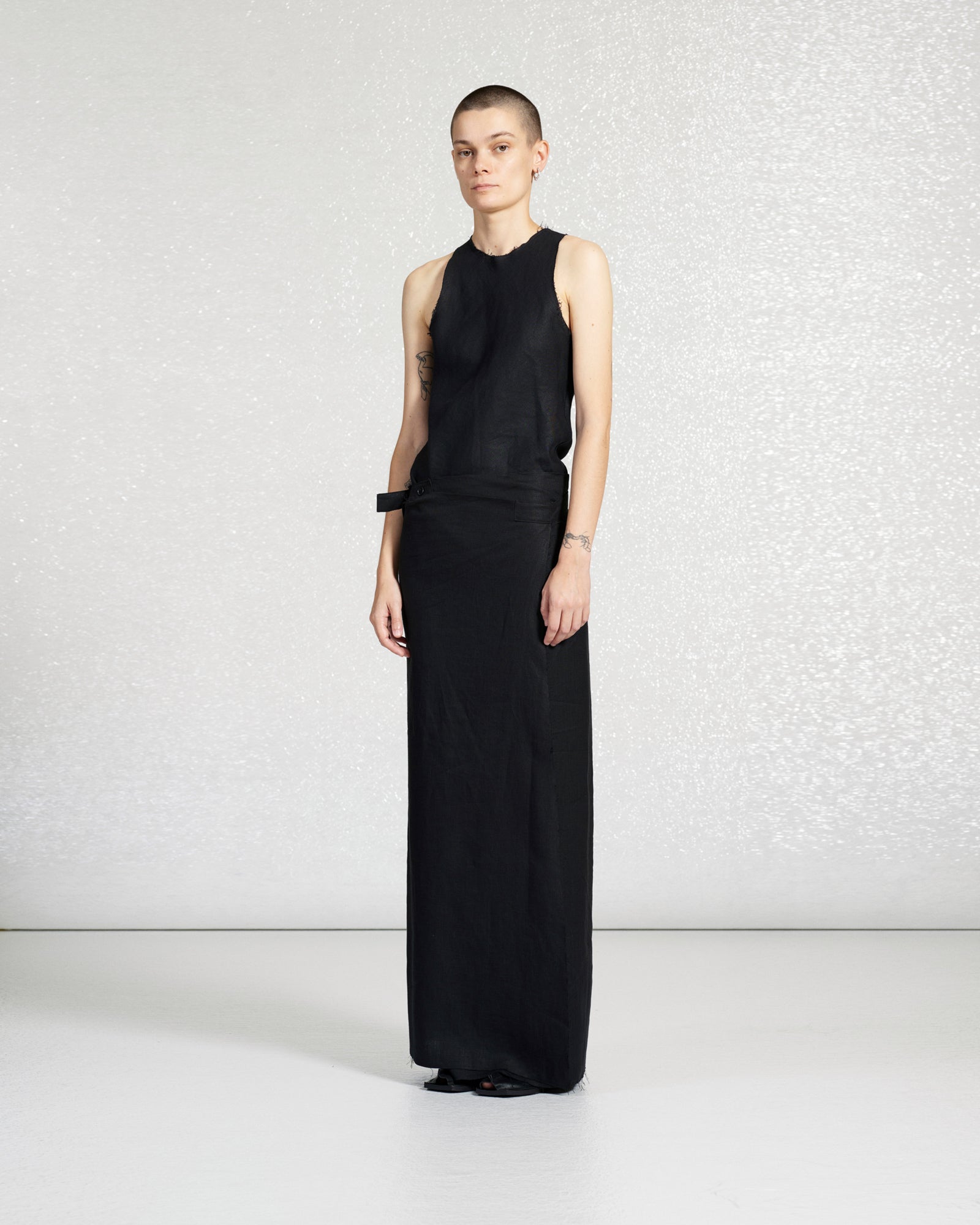 BLACK LINEN WRAP SKIRT