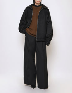 BLACK MELTON ZIP UP BLOUSON