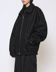 BLACK MELTON ZIP UP BLOUSON