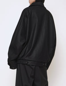 BLACK MELTON ZIP UP BLOUSON