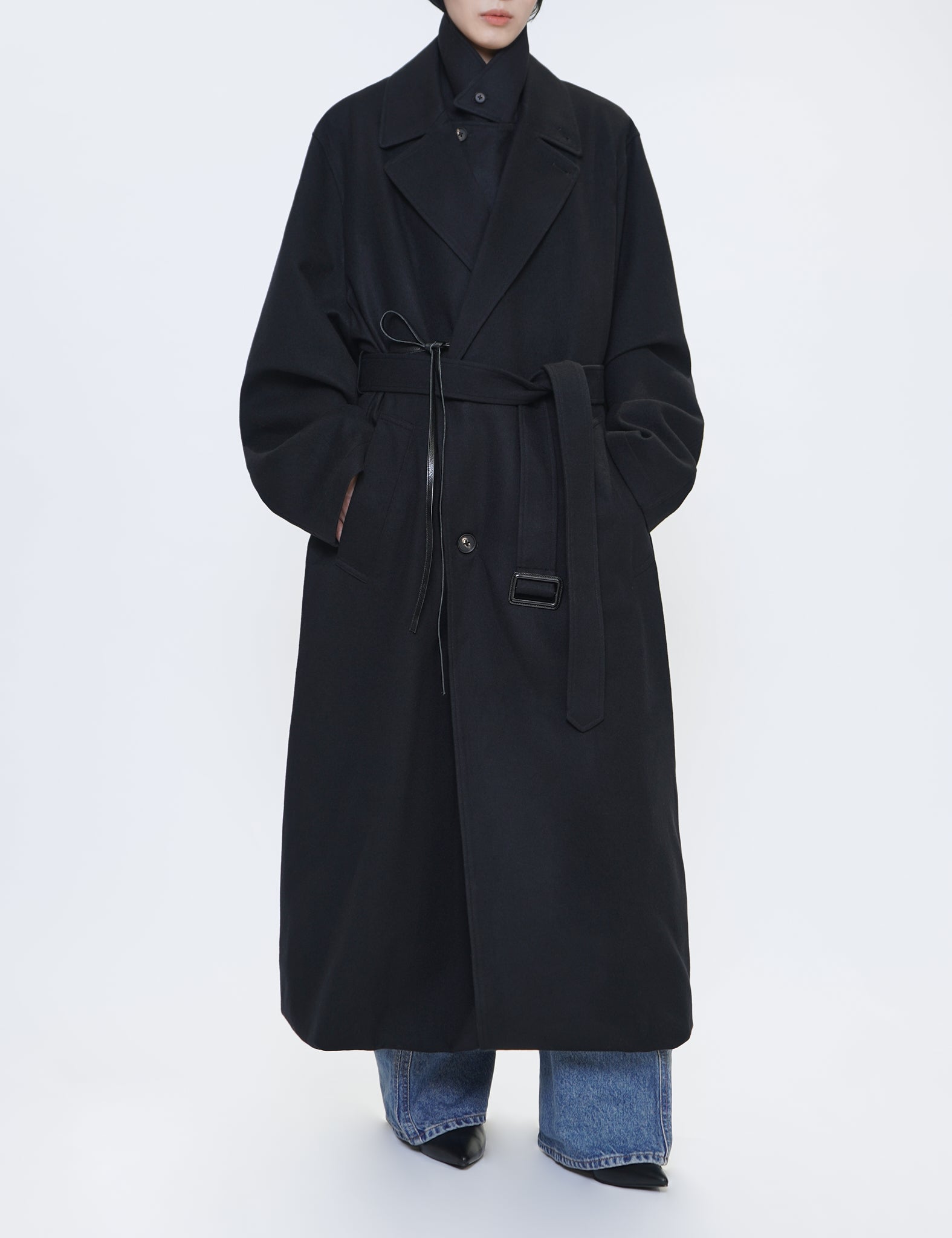 BLACK OVERSIZED LAYERED COMBINATION COAT