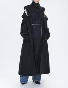 BLACK OVERSIZED DOCKING DOUBLE BREASTED COAT