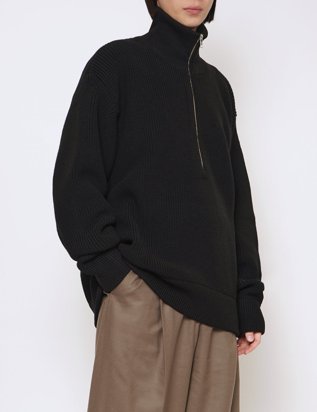 BLACK OVERSIZED DRIVERS KNIT HALF ZIP PULLOVER