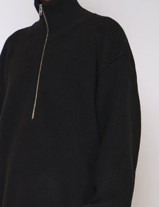 BLACK OVERSIZED DRIVERS KNIT HALF ZIP PULLOVER